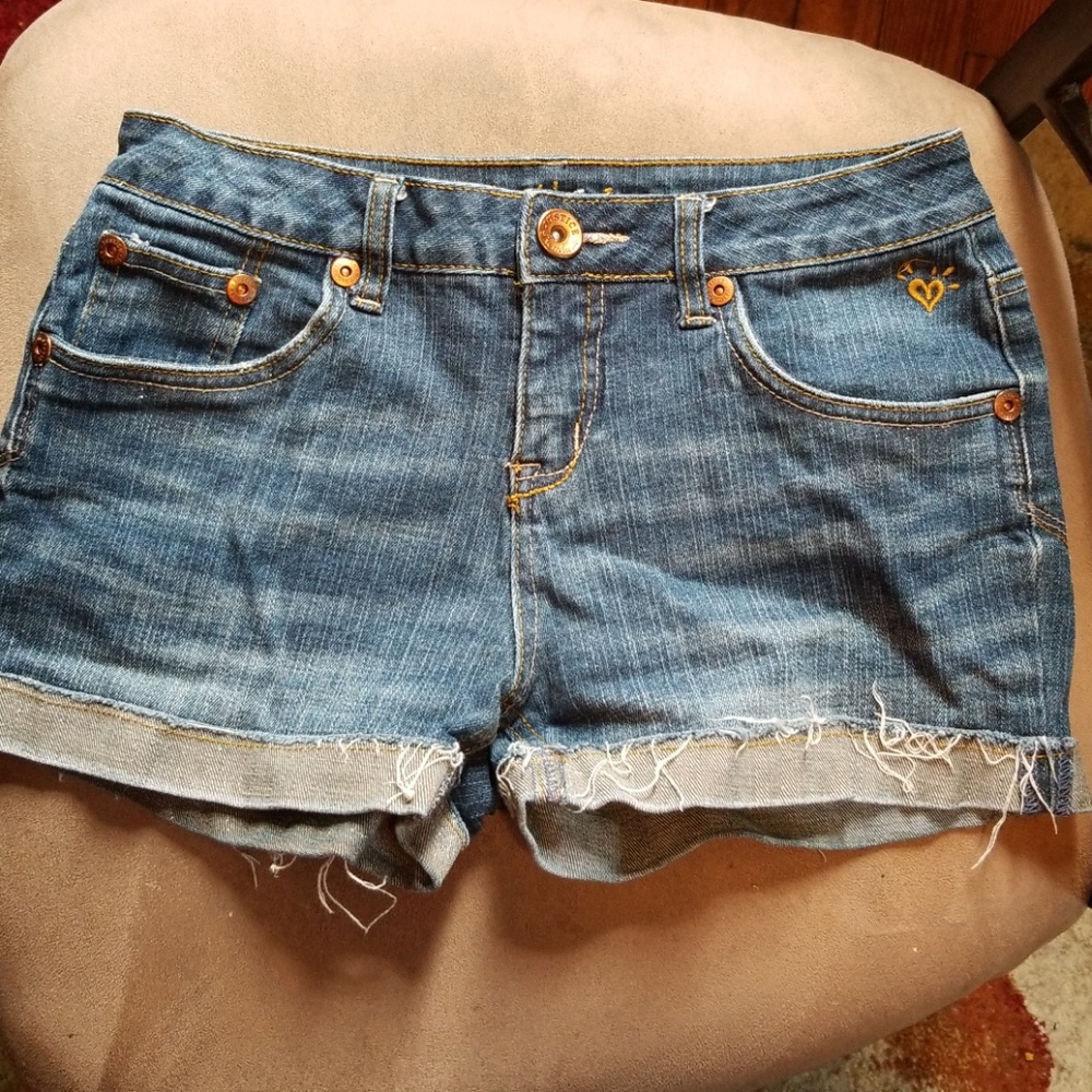 Denim Cuffed Shorts with Frayed Edges